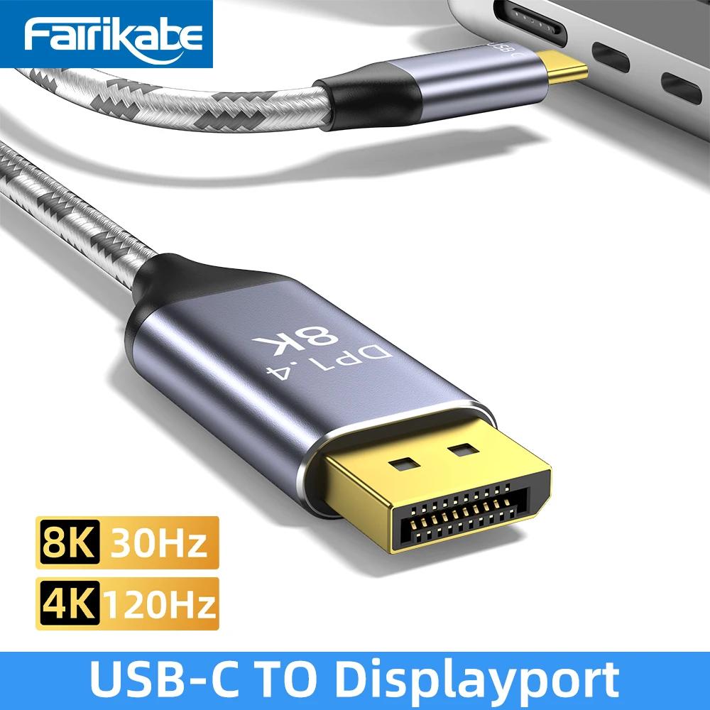Fairikabe USB C-÷ Ʈ ̺, Ʈ   Ÿ ǰ DP  ̺, 1M, 8K, 30Hz, 4K, 120Hz, 2K, 120Hz